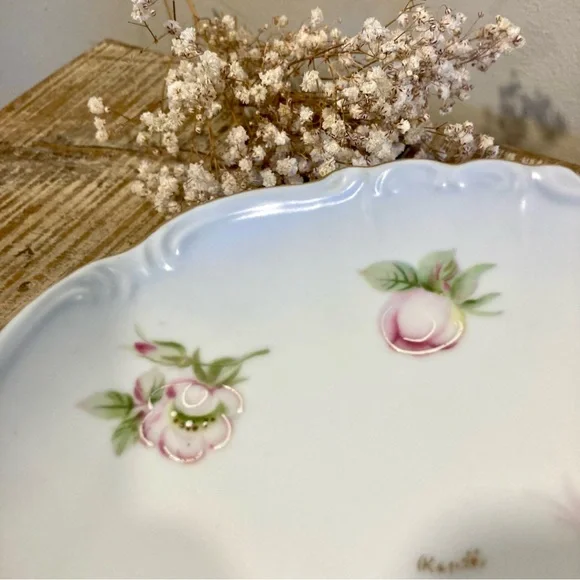 Floral Pedestal Cake Stand Signed Renee 8” - Picture 6 of 16